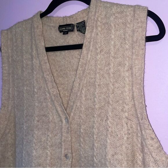 Jeanne Pierre L Wool Angora Blend Sweater Vest  Beige Sleeveless Cardigan - Picture 2 of 7